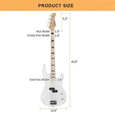 Glarry GP Electric Bass Guitar Without Pickguard White Guitar image 6