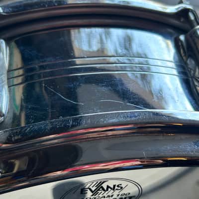 Slingerland No. 130 Gene Krupa Sound King 5x14" 8-Lug Chrome Over Brass Snare Drum with Vintage Case 1960s image 9