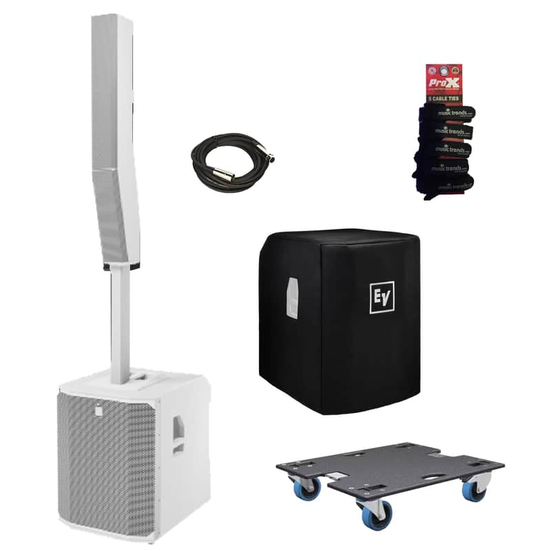 Electro-Voice White EVOLVE 90  18" Portable column kit w/ dolly + Cover & XLR image 1