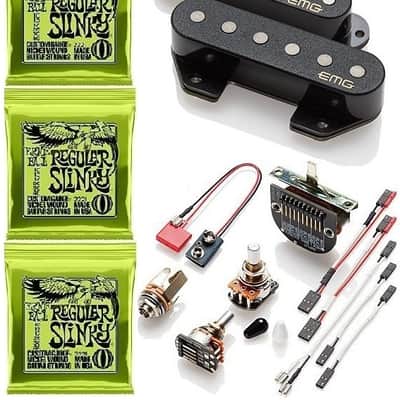 EMG T52 BLACK RETRO ACTIVE VINTAGE 1952 PICKUP SET FOR TELE POTS & WIRES (3 ERNIE BALL STRING SETS) image 1