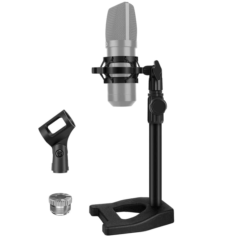 Desktop Microphone Stand, Mic Stand Desk Table With Weighted Base Shock Mount Mic Clip 3/8" To 5/8" Adapter Adjustable Height For Hyper X Quadcast Fifine K669B At2020 Sm58 Pga48 image 1