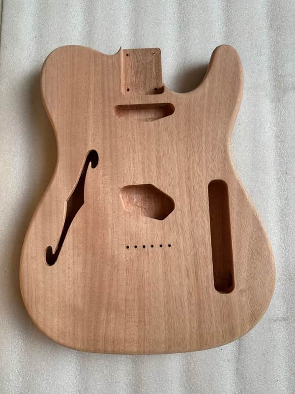 Mahogany Wood Telecaster Teler Style Guitar Body, F Hole Routing, String Through Bridge image 1