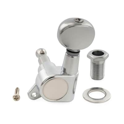 R15J Left-Handed 6-in-line 15:1 Ratio Full Sealed Machine Heads Tuners Tuning Pegs Keys with Vintage Oval Button for Strat Tele Style Electric Guitar, Chrome image 4
