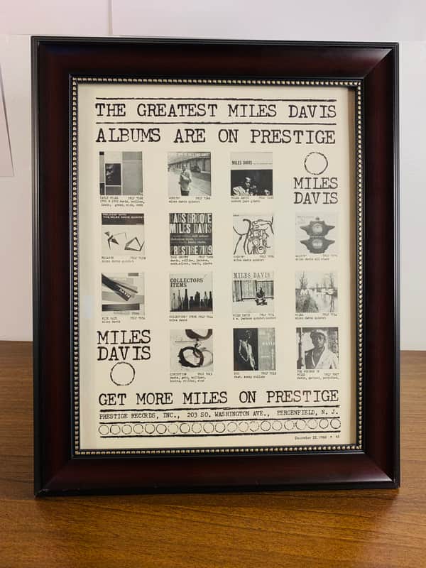 |Original| 1960 Down Beat Prestige Records Promotional Ad Featuring 14 Miles Davis Albums |Framed| image 1