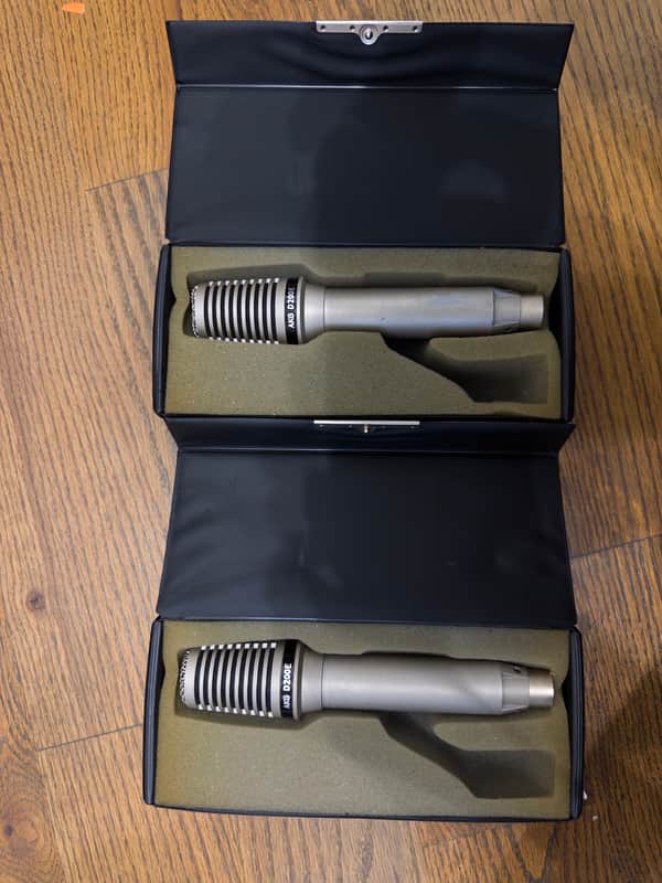 AKG D200E Pair Cardioid Dynamic MIcrophone 1970s - Nickel image 1