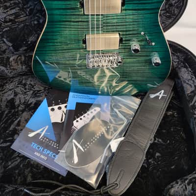 Tom Anderson Angel, Flame Maple Top, Ziricote FB, HC1/HC2+, Cajun Key Lime to Teal Burst, w/Bag image 1