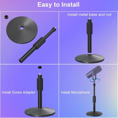 Desktop Mic Stand,Adjustable Height Podcast Microphone Stand with Mic Clip 3/8" to 5/8" Adapter image 3