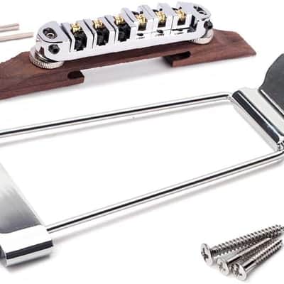 Set of 6 String Archtop Jazz Guitar Rosewood Bridge Height Adjustable Tailpiece Trapeze for Jazz Guitar Parts,Chrome image 1