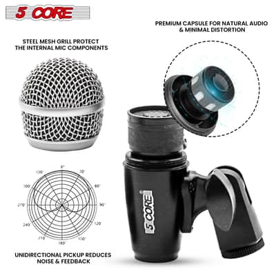 5Core Snare Mic XLR Cardioid Tom Drum Kick Instrument Microphone BLACK image 6