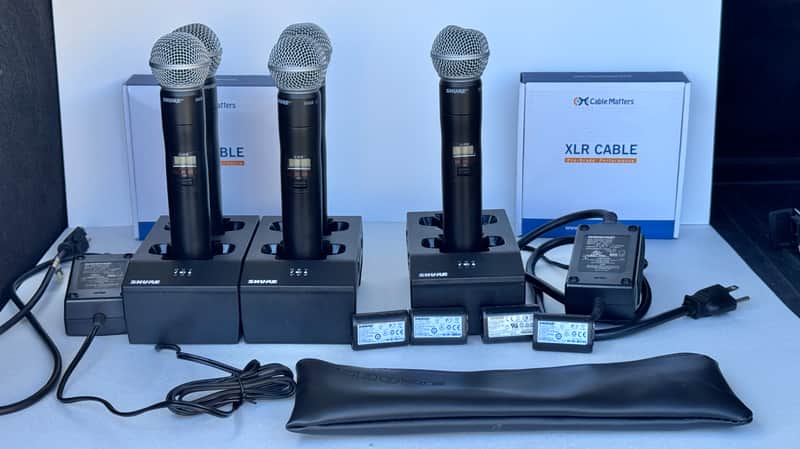Shure ULX-D Wireless System Bundle: Shure ULXD4Q Quad Receiver (ULXD4Q G50) + 2 Shure ULXD4Q Single Receivers + 6 Shure ULXD2 G50 Mics + Chargers + Shure Wideband Panel Antenna (UA864US) image 1