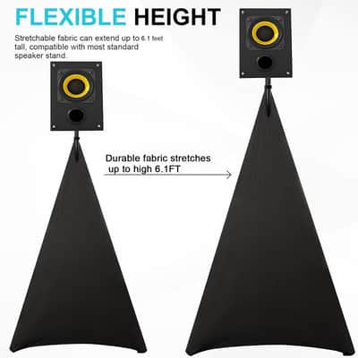 Speaker Stand Cover with 360 Degree Tripod Stand Skirt Skrim Stretchable Lycra Fabric Covers with Free Storage Bag Four Pack Black image 3