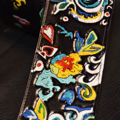 Guitar Leather strap "Jimi Hendrix flying V" 3.5" strap all custom hand made image 11