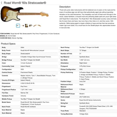 Fender Road Worn '60s Stratocaster Strat Electric Guitar - 3-Color Sunburst image 25