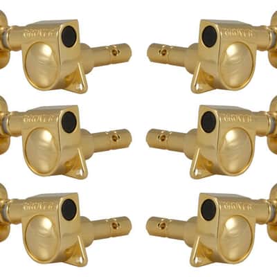 GROVER 406G Mini Locking Rotomatics with Round Button - Guitar Machine Heads, 3 + 3 - Gold image 1