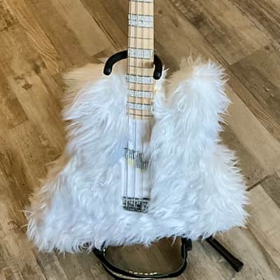 4-String Bass Guitar - White Faux Fur & Rhinestone image 1
