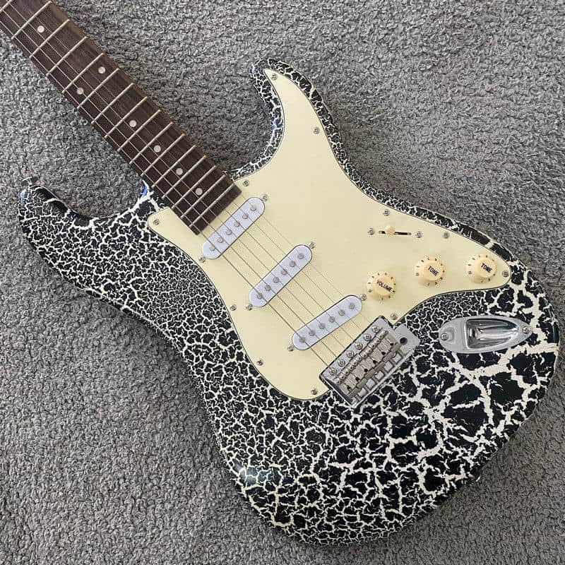 White Black Custom Finish Strat Style Electric Guitar, Solid Basswood Body, Maple Neck image 1