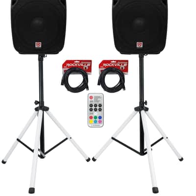 (2) Rockville SPGN158 15" Passive 1600w DJ PA Speakers+LED Stands+Remote+Cables image 13