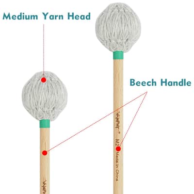 Professional Marimba Mallets -M2 Medium Yarn Heads with Beech Wood Handle Keyboard Percussion Accessories for Xylophone Glockenspiel Vibraphone with Professionals and Advanced Players image 3