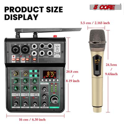 5Core Audio Mixer 4 Channel DJ Soundboard USB Interface Bluetooth Mixing Console w Repeat Delay +48V image 2