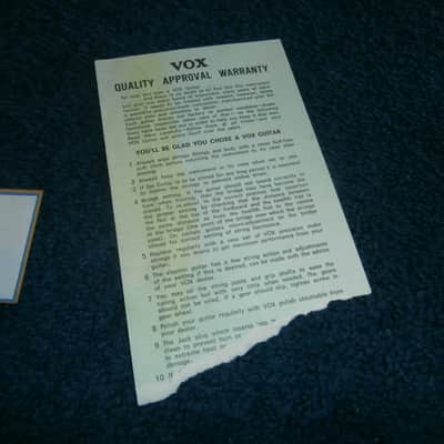 Vintage 1960's "Care of Your Vox Guitar" Warranty Card/NOS Window Sticker! image 3