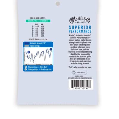 Martin MA130 Authentic Acoustic SP Guitar Strings Silk & Steel 11.5-47 image 2