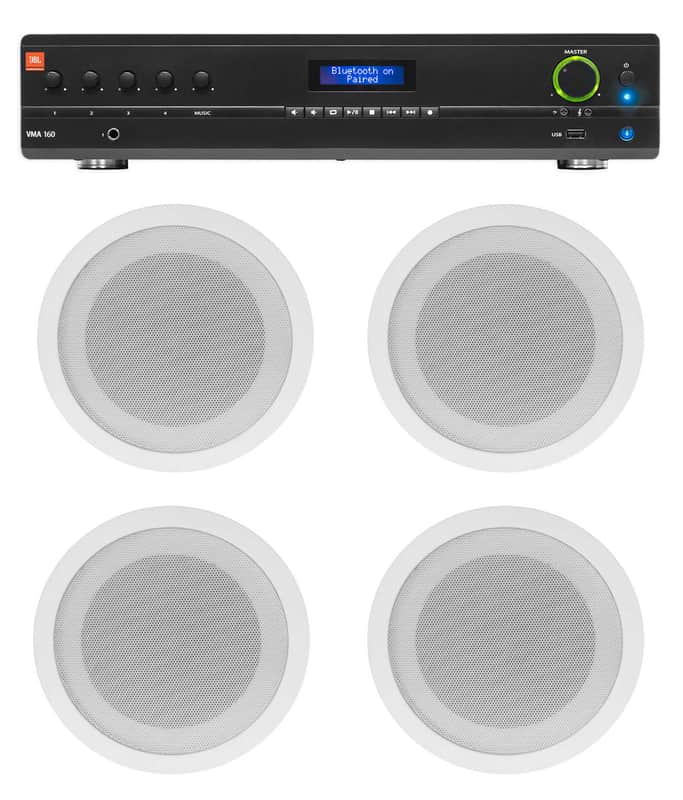 JBL Commercial 70v Amp+(4) White 5" Ceiling Speakers For Restaurant/Bar/Cafe image 1