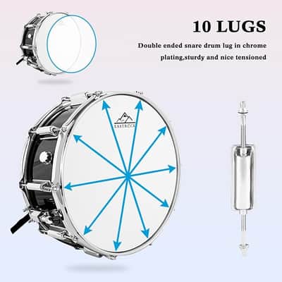 Snare Drum 14X5.5 Inches for Student Beginners with Gig Bag, Drumsticks, Drum Keys, Coated Material Drum Head, Black image 2