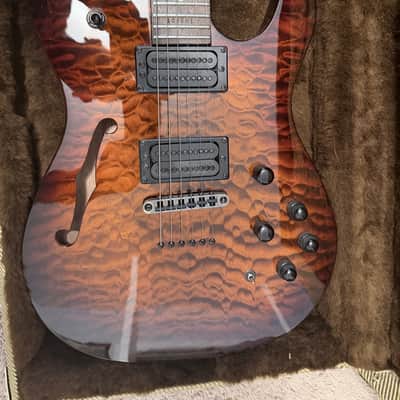 Carvin TL60 Neck-Thru Semi-Hollow Mint - Quilted Orange Burst - Walnut - Ghost Piezo MIDI Synth w/ Tweed Case (Plastic on Latches) & 13-Pin Cable Description: image 3