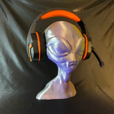 Psychedelic Alien Head Headphone Stand! Headset Holder Rack, Grey Area 51 Extraterrestrial Hanger. image 4