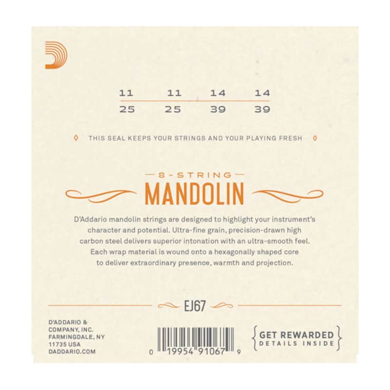 D'Addario D''Addario EJ67 Nickel Mandolin, 11-39 image 1
