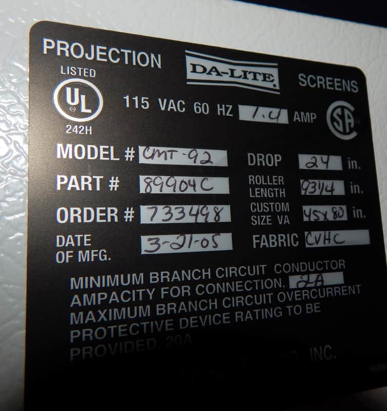 Da-Lite CMT-92 89904C 45 x 80" motorized projector screen image 1