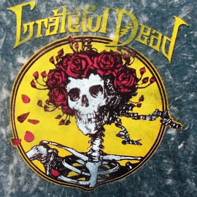 grateful dead skull and roses head distressed s tee - jerry garcia psychedelic guitar pigpen ripple truckin image 1