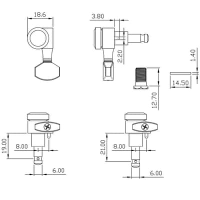 NEW True Lok Mini Locking Tuners - 6-in-line, Single Pin TK-7106-002 - GOLD image 5