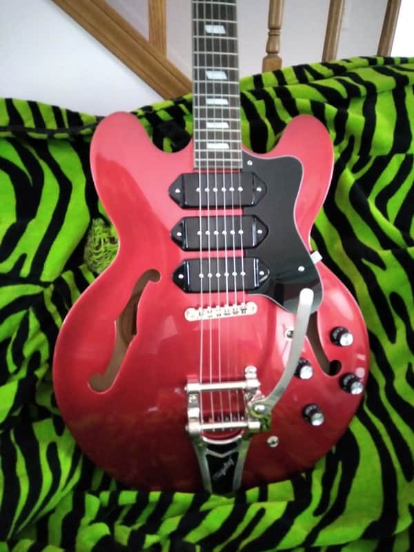 Epiphone Custom Shop P93 Riviera Red Metallic Pearl Stunning Silver Glitter Binding, Hardshell Case image 1