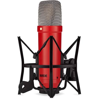 Rode NT1 Signature Series Red Large-Diaphragm Cardioid Condenser Microphone Recording Bundle with Focusrite Scarlett Solo 4th Gen USB-C Audio Interface, On-Stage MS7701B Euro Boom Tripod Stand, and 6-Meter Color-Matched Red XLR Cable image 2