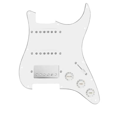 920D Custom HSS Loaded Pickguard For Strat With A Nickel Smoothie Humbucker, White Texas Vintage Pickups, White Knobs, and White Pickguard