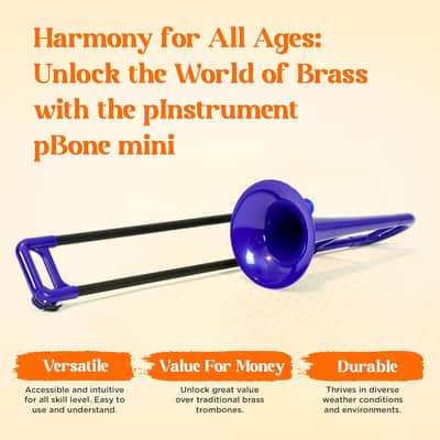 pBone Plastic Kids pBone Mini Trombone - Mouthpiece and Carrying Bag- Lightweight Versatile, Comfortable Ergonomic Grip- Eb Authentic Sound for Student & Beginner- Durable ABS Construction- Blue image 2