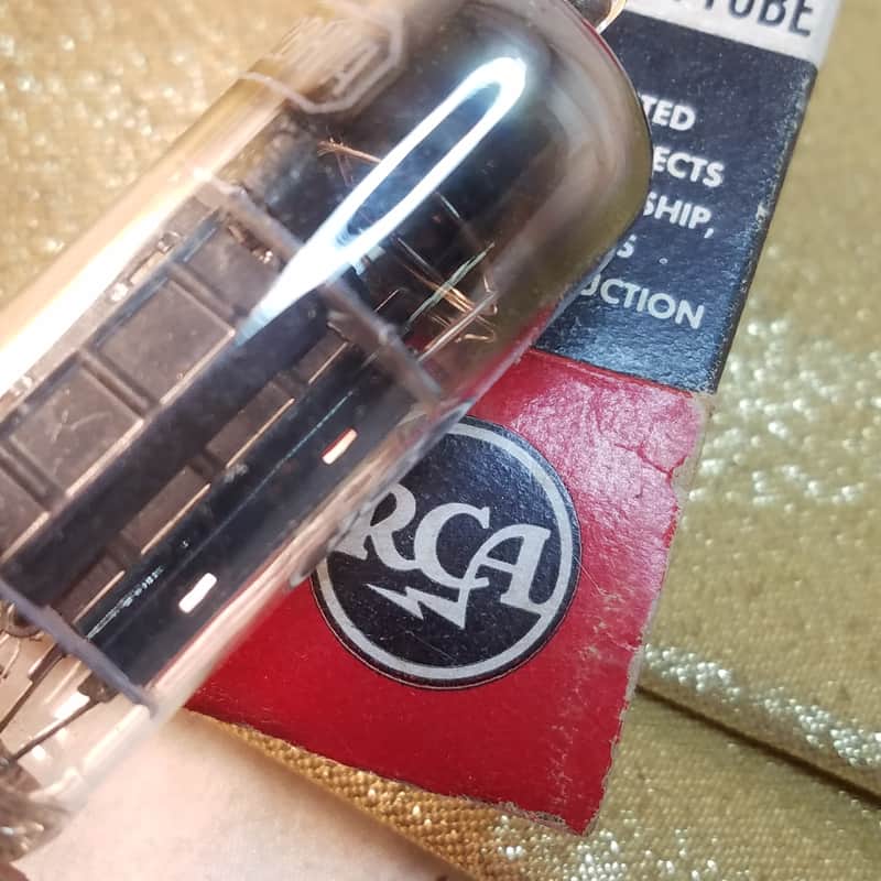 RCA 12BH7A tNOS AT1000 TESTED Vacuum Tube early half wing black plate 12BH7 dual triode 1953-1954 image 1