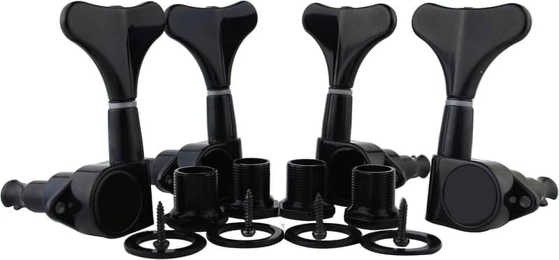 Guitar Bass Tuners (2R + 2L) - 1:17 Ratio Headstock Sealed Tuning Key Pegs Machine Head Replacement for Electric Bass or Precision Instruments - Black image 1