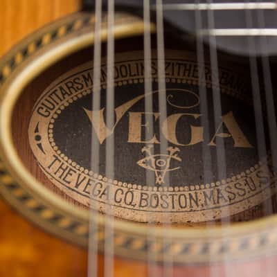 Vega  Style 201 Flat Back, Bent Top Mandolin (1916), ser. #34381, black tolex hard shell case. image 12