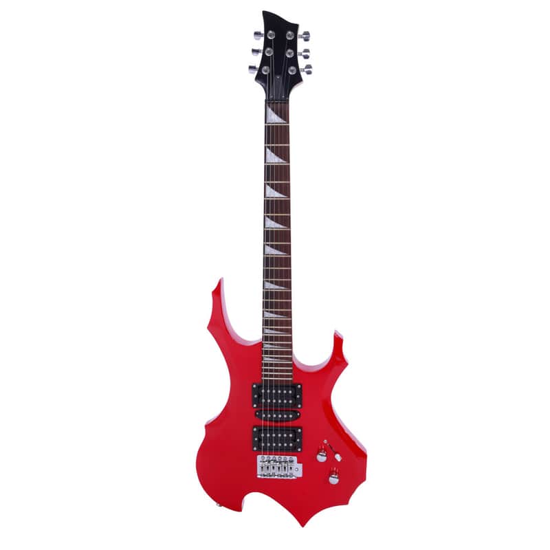 Cxxss Novice Flame Shaped Electric Guitar HSH Pickup Bag Strap Paddle Rocker Cable Wrench Tool - Red image 1