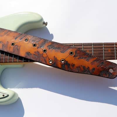 burnyblack distressed leather guitar strap - big dipper vintage/brown image 1