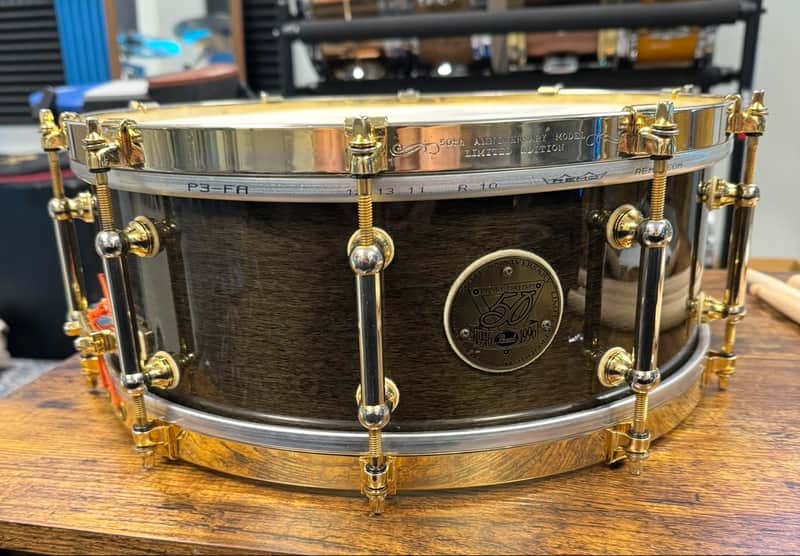 Pearl 50th Anniversary Snare 5.5x14 Solid Maple one piece 1996 - Ebony Mist high gloss lacquer image 1