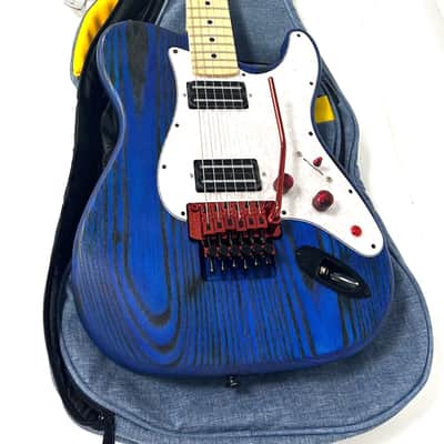 Hot rod, custom blue Hybrid Telecaster style guitar, Floyd rose, coil split image 12