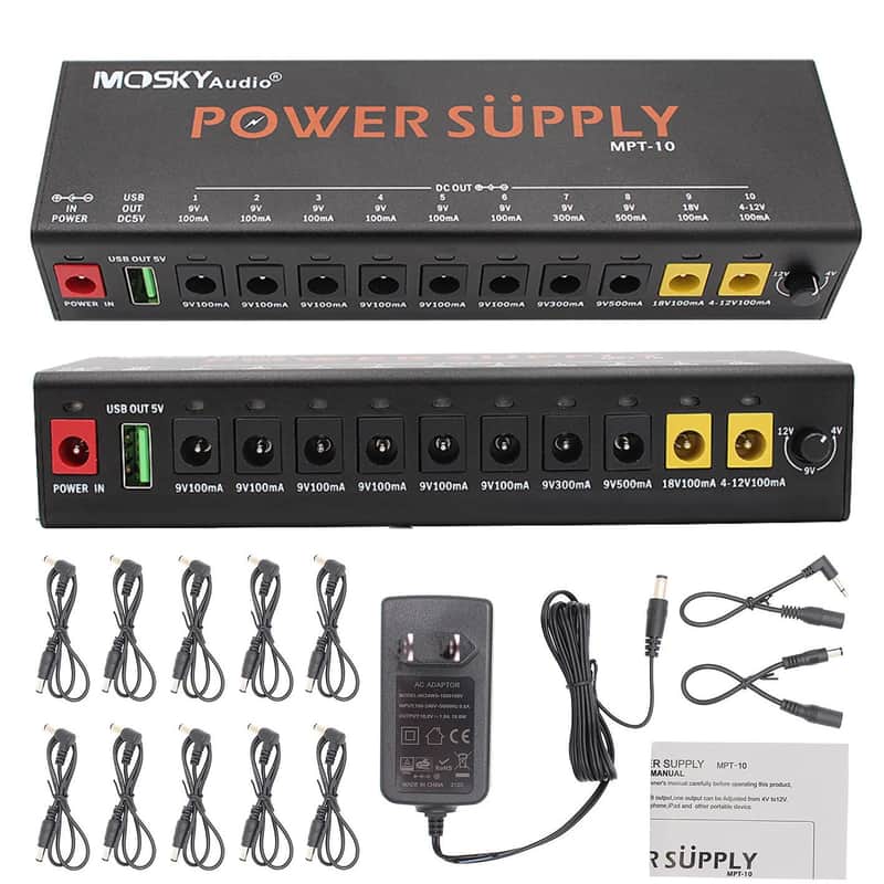 Mosky MPT-10 Guitar Effect Pedal Power Supply 10 Isolated DC Outputs/ 5V USB Out image 1