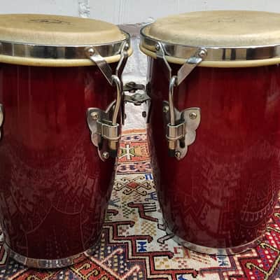 VINTAGE! Pearl Professional Series Oak Stave Short Congas 1990s - Cherry Red image 3