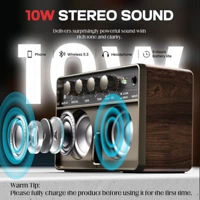 Mini Electric Guitar Amp, Rechargeable 10W Small Portable Guitars Amplifier 5.9*3.9*2.6in Clean/Drive Channels,Wireless Audio,USB-C,6H Working,Headphone Out/AUX In,Compact Practice Travel Speaker Amps image 2