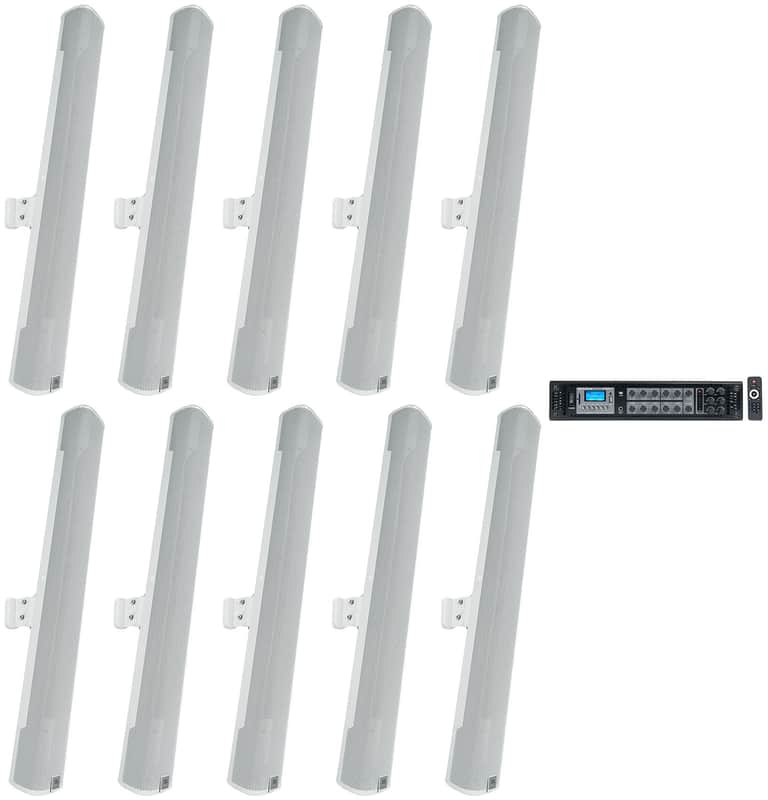 (10) JBL COL800-WH 32" White 70V Commercial Column Wall Mount Array Speakers+Amp image 1