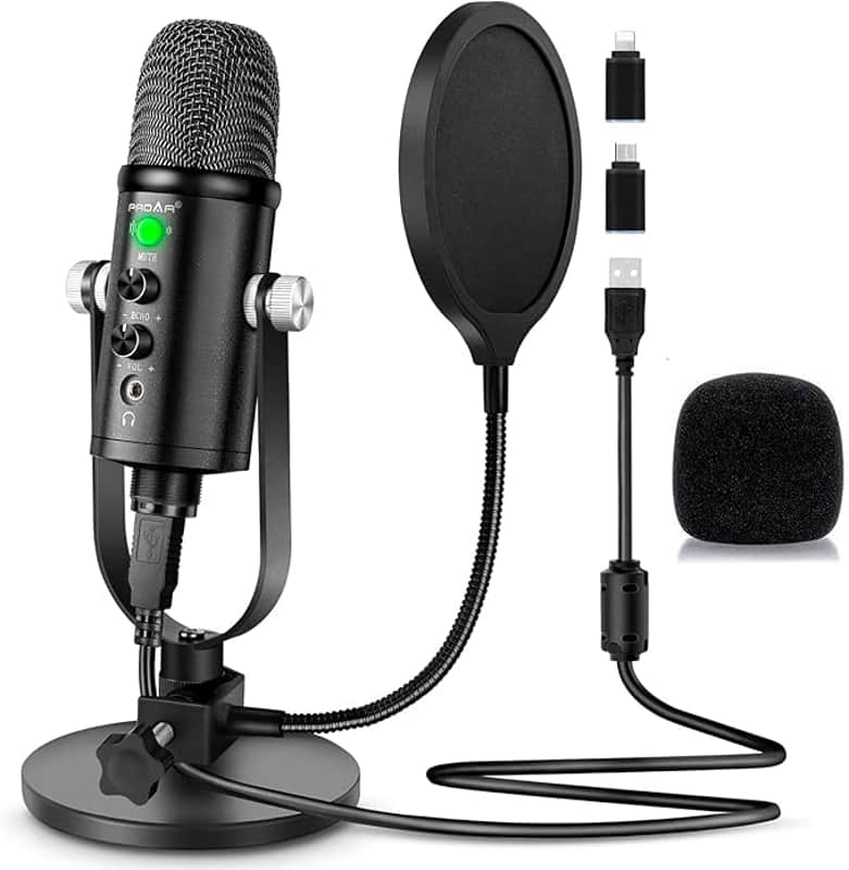Microphone for Podcast, USB Microphone Kit for Phone, PC/Micro/Mac/Android,Professional Plug&Play Studio Microphone with Stand for Gaming, Online Chatting, Videos, Voice Overs, Streaming image 1