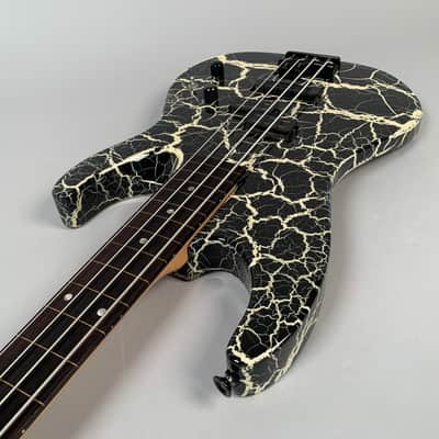 ESP M-IV Fretless Bass 1980's Black/White Crackle image 13